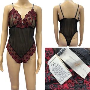 Private Luxuries Black Red Floral Lace Lingerie Adjustable Straps Womens 2X XXL